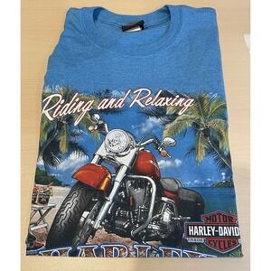 Harley Davidson Men's T Shirt Grand Turk Short Sleeve Cotton Blue Size Med‎